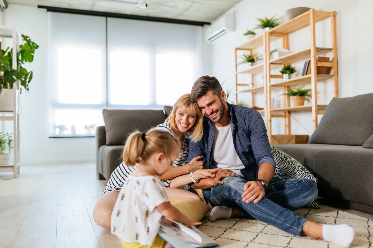 Happy family on couch